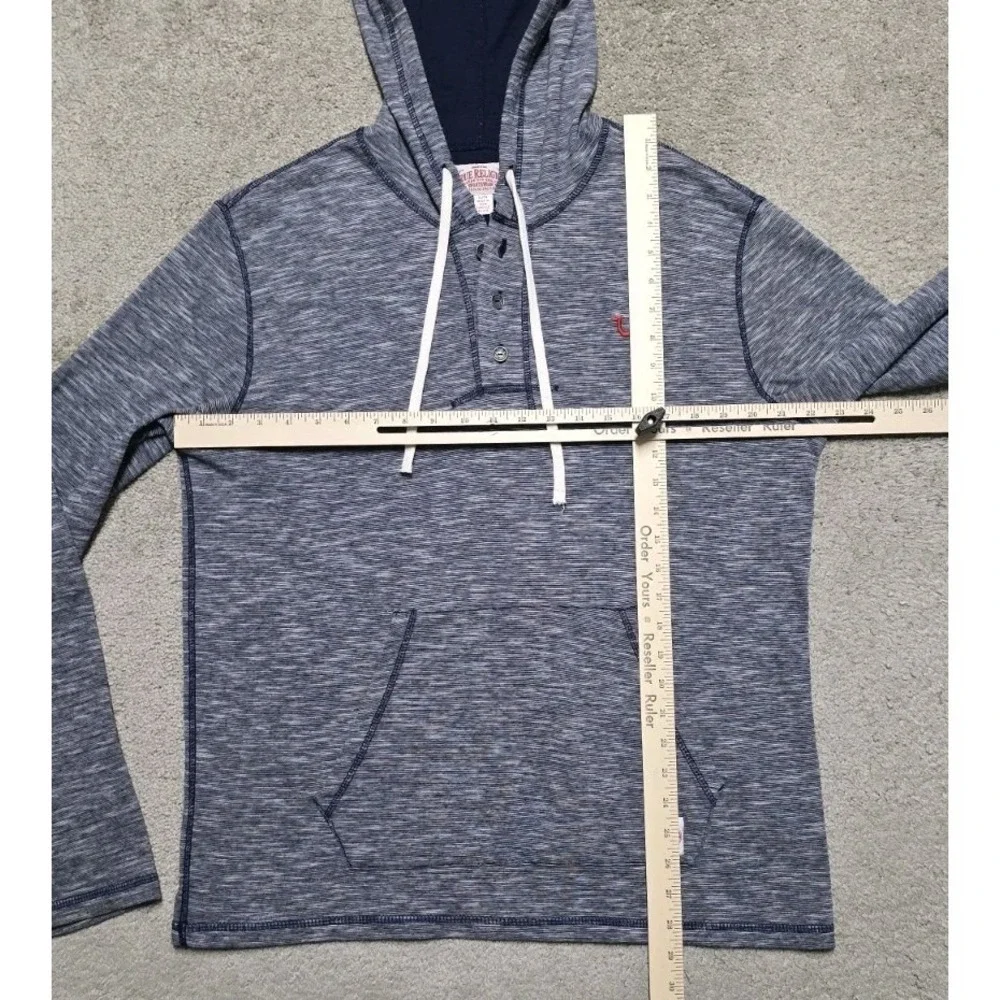 True Religion Heathered‎ Blue Henley Hoodie Jacket Mens Large Lightweight EUC